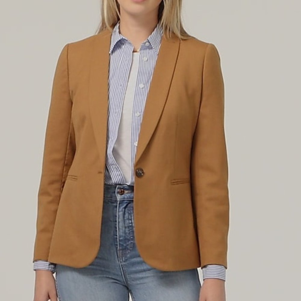 J Crew Parke Blazer in wool flannel-Heather Camel-size 12